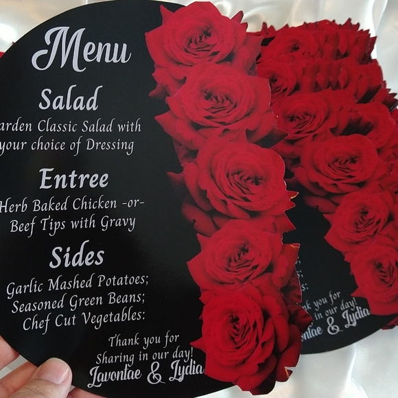 30 Red Roses Cut Out Menus | Charger Insert | Wedding Reception Decorations - Picture 4 of 7